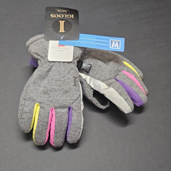 Igloos Youth Thinsulate Winter Gloves Girls S/M Gray Multicolor Waterproof New - Picture 1 of 10